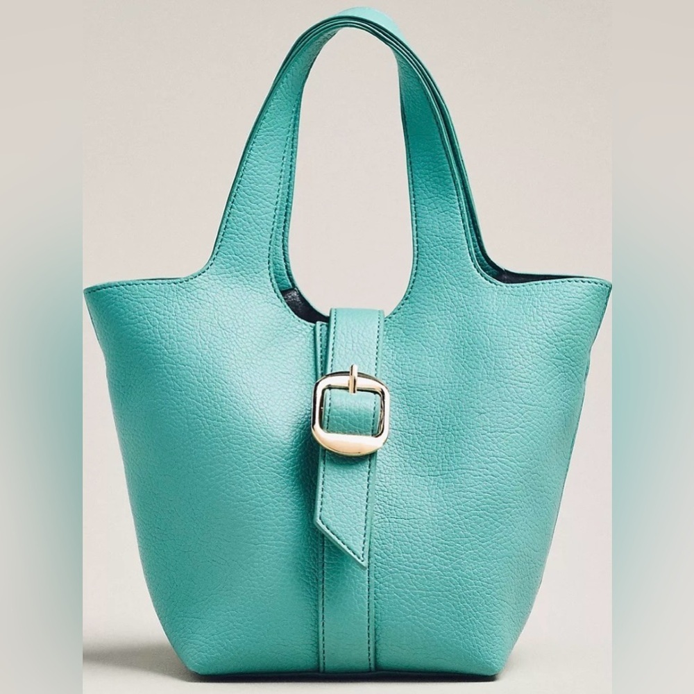 Anthropologie Pebbled Mini Bucket Bag Green
